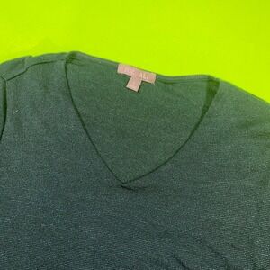 Roz & Ali Womens Forest Green Metallic V-Neck 3/4 Sleeve Knit Top Large